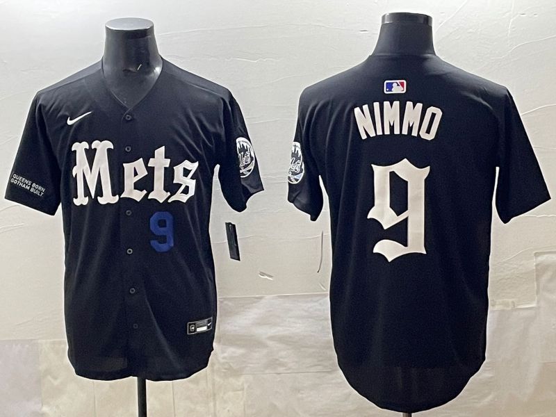 Men 2025 New York Mets #9 Nimmo Black Five generations Joint Name Nike MLB Jersey style 10